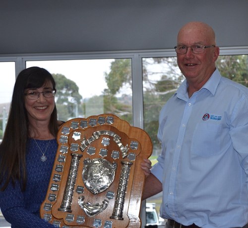 Helen Emmett receives the "Most Improved Club Person" award on behalf of daughter, Lara Emmett
